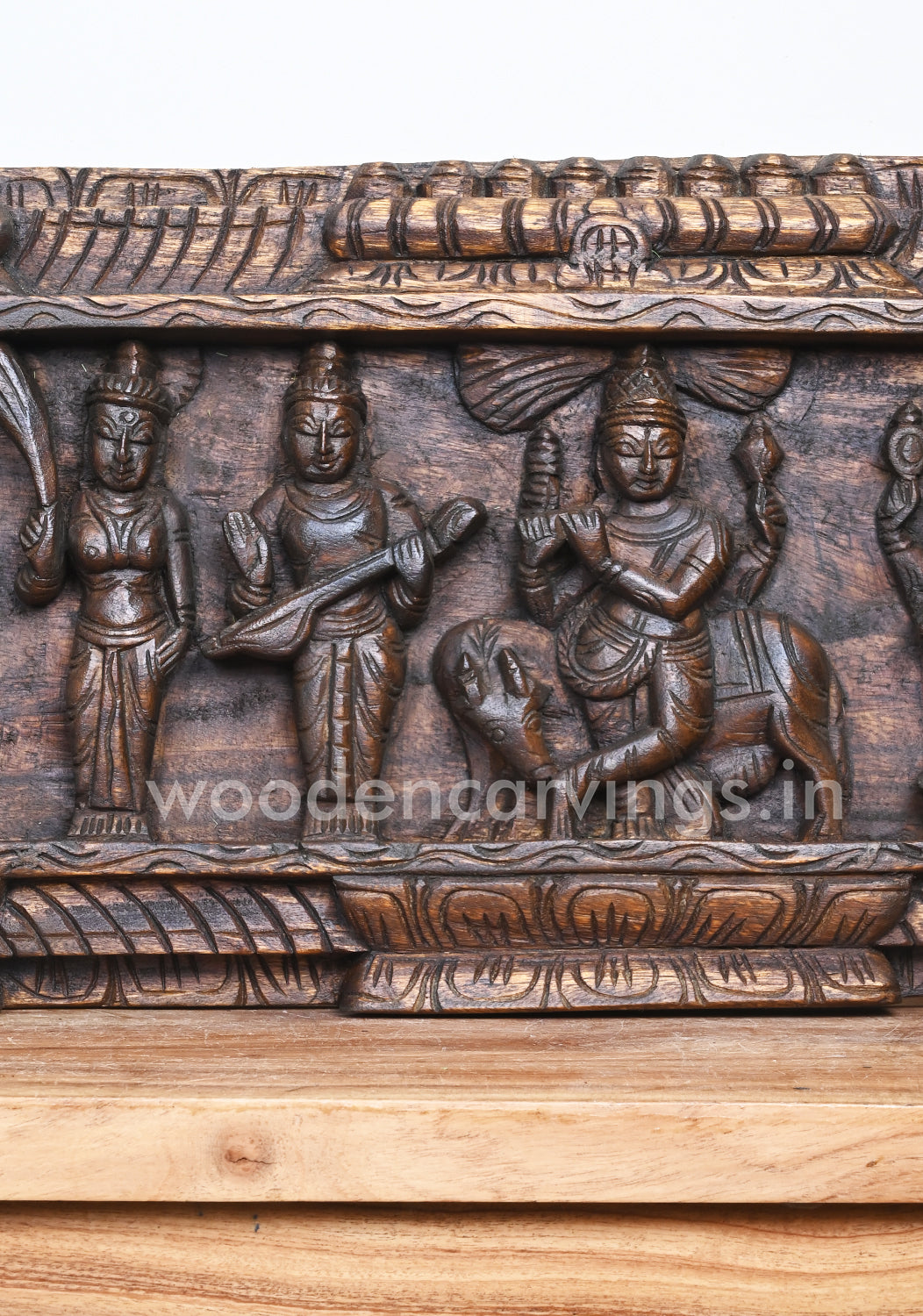 Maha Vishnu With MahaLakshmi and Nararthar, Krishnan, Hanuman Horizontal Wall Panel 48"