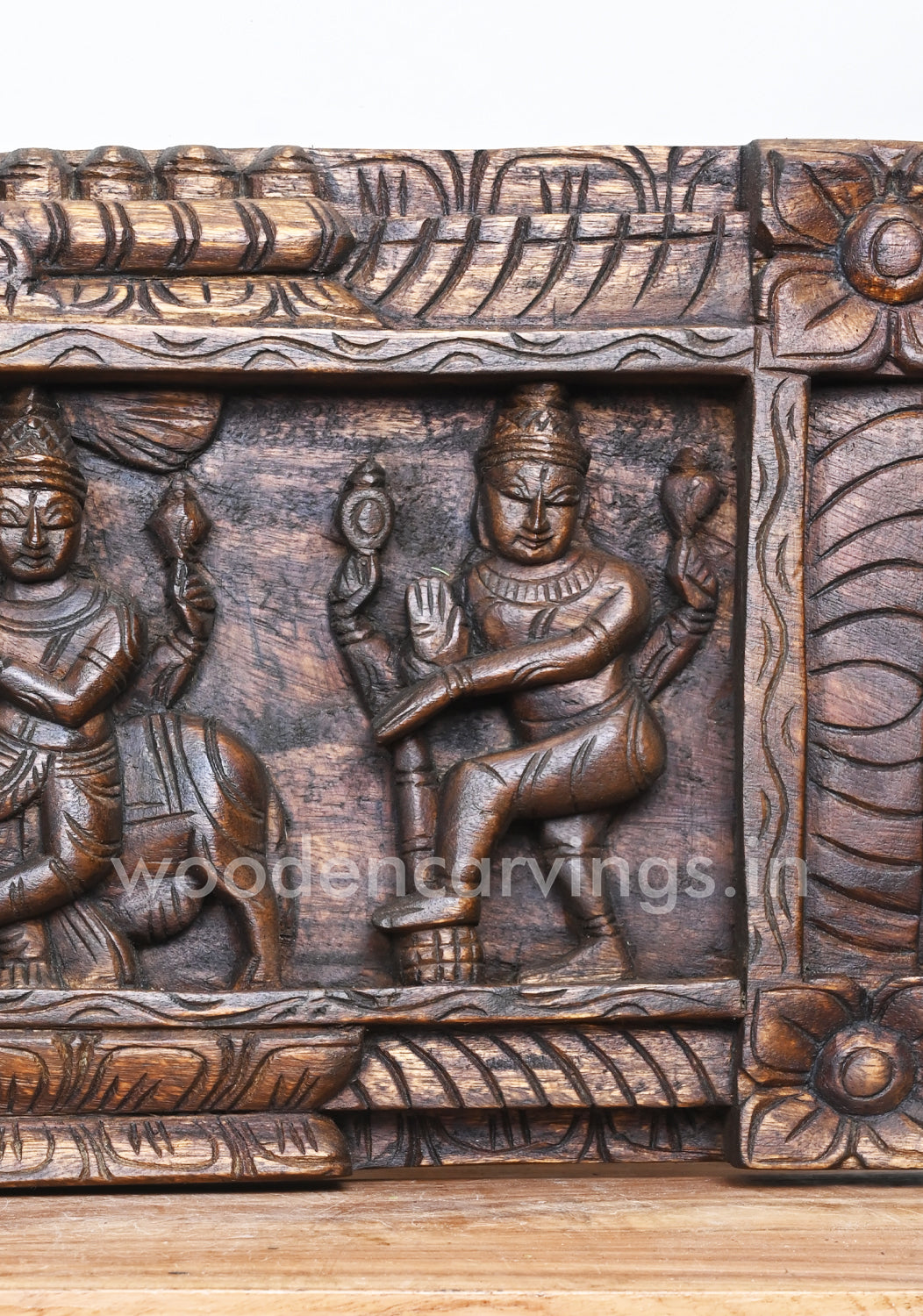 Maha Vishnu With MahaLakshmi and Nararthar, Krishnan, Hanuman Horizontal Wall Panel 48"