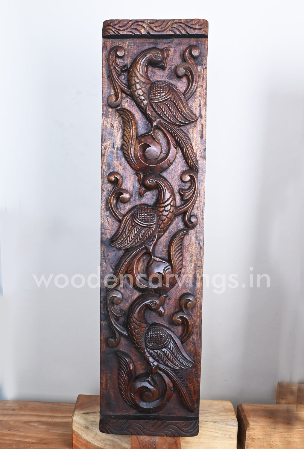 Peacock Artwork - Vertical Paired Wooden Wall Panel, 36"