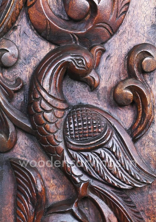 Peacock Artwork - Vertical Paired Wooden Wall Panel, 36"