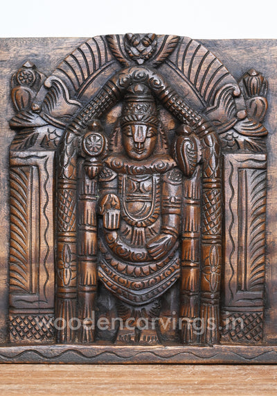 Wealthy Lord Balaji Standing With His Two Consorts Chanku Nama Chakra Wall Panel 48"