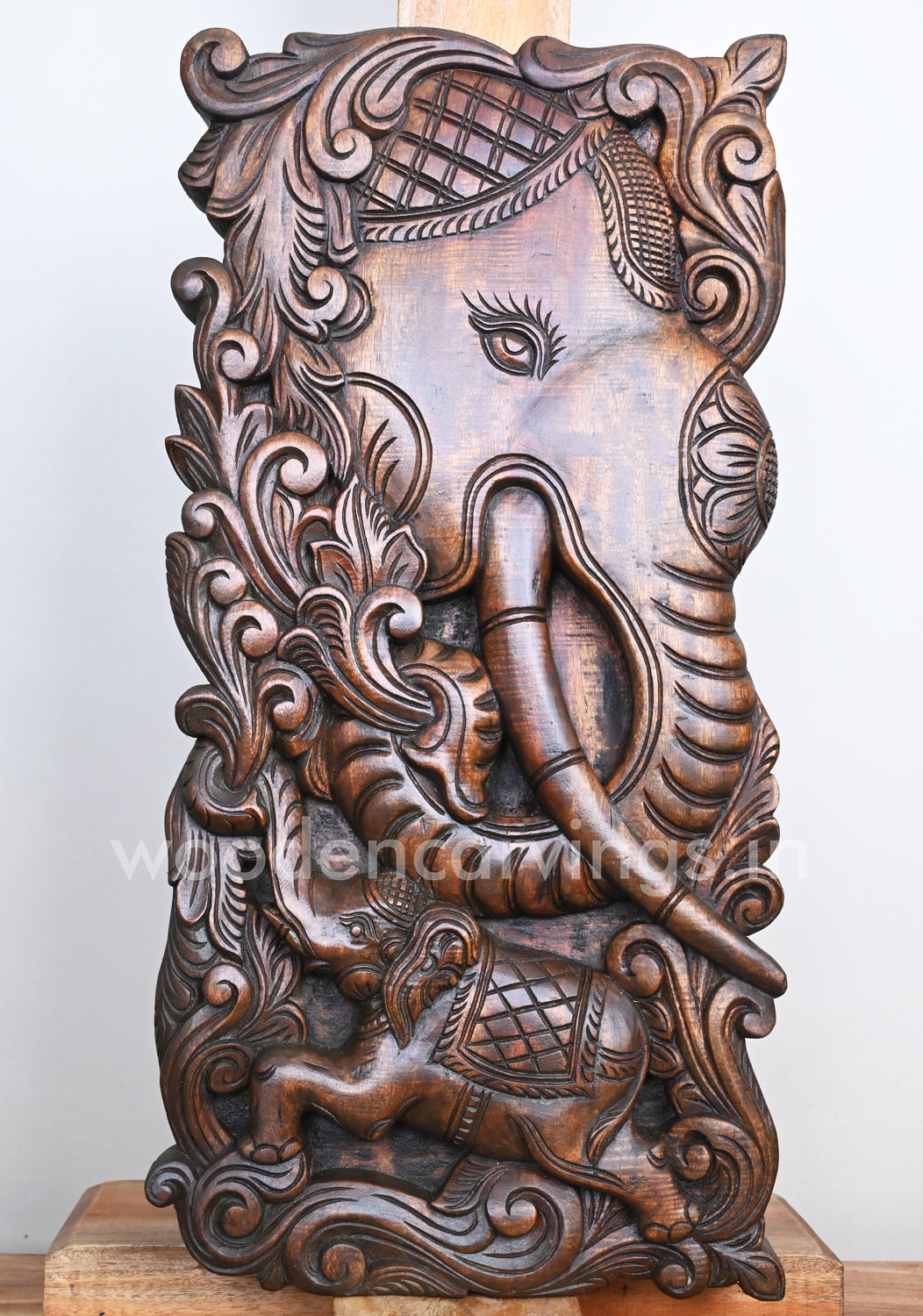 Vertical Beautiful Handmade Work of Mother With Baby Elephant Wall Panel 24"