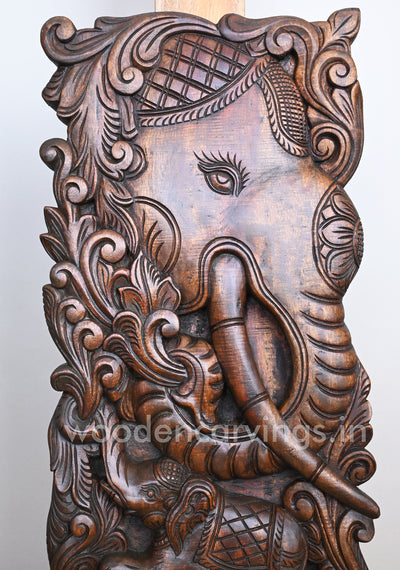 Vertical Beautiful Handmade Work of Mother With Baby Elephant Wall Panel 24"