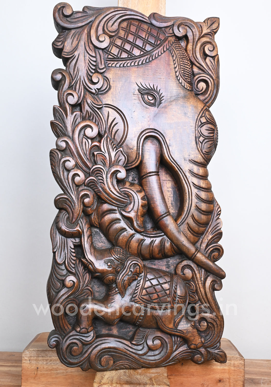 Vertical Beautiful Handmade Work of Mother With Baby Elephant Wall Panel 24"