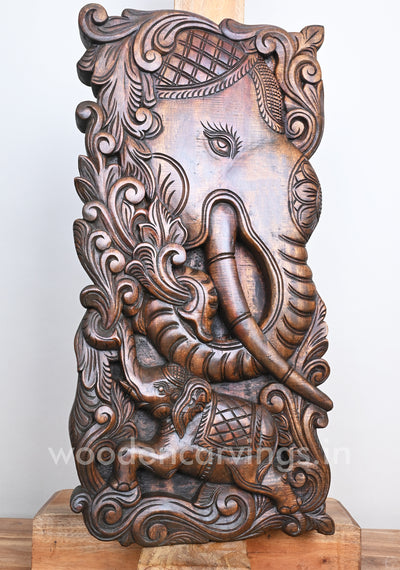Vertical Beautiful Handmade Work of Mother With Baby Elephant Wall Panel 24"