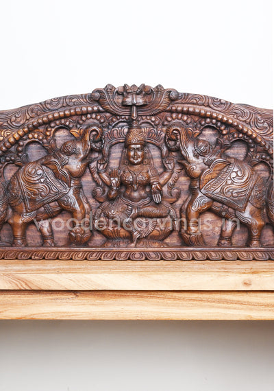 Maha Gaja Lakshmi Auspicious Arch Vaagai Wood Handmade Horizontal Wall Panel 41"