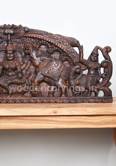 Maha Gaja Lakshmi Auspicious Arch Vaagai Wood Handmade Horizontal Wall Panel 41"