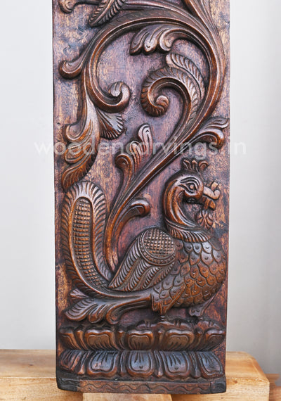 Vertical Home Decor Standing Tree on Peacocks Floral Design Beautiful Wall Panel 36"