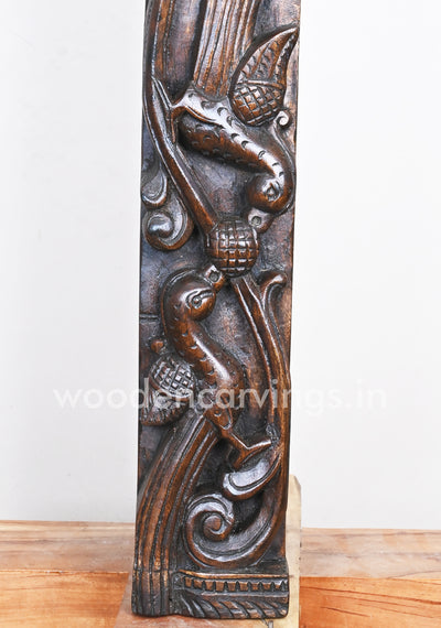 Realistic Handmade Wooden Paired Parrots Eating Fruits Hook Fixed Vertical Home Decor Wall Panel 36"