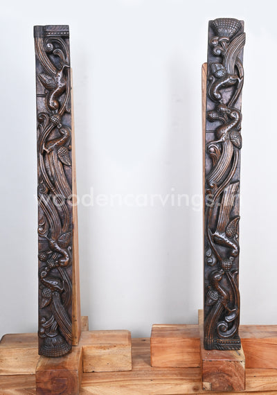 Realistic Handmade Wooden Paired Parrots Eating Fruits Hook Fixed Vertical Home Decor Wall Panel 36"