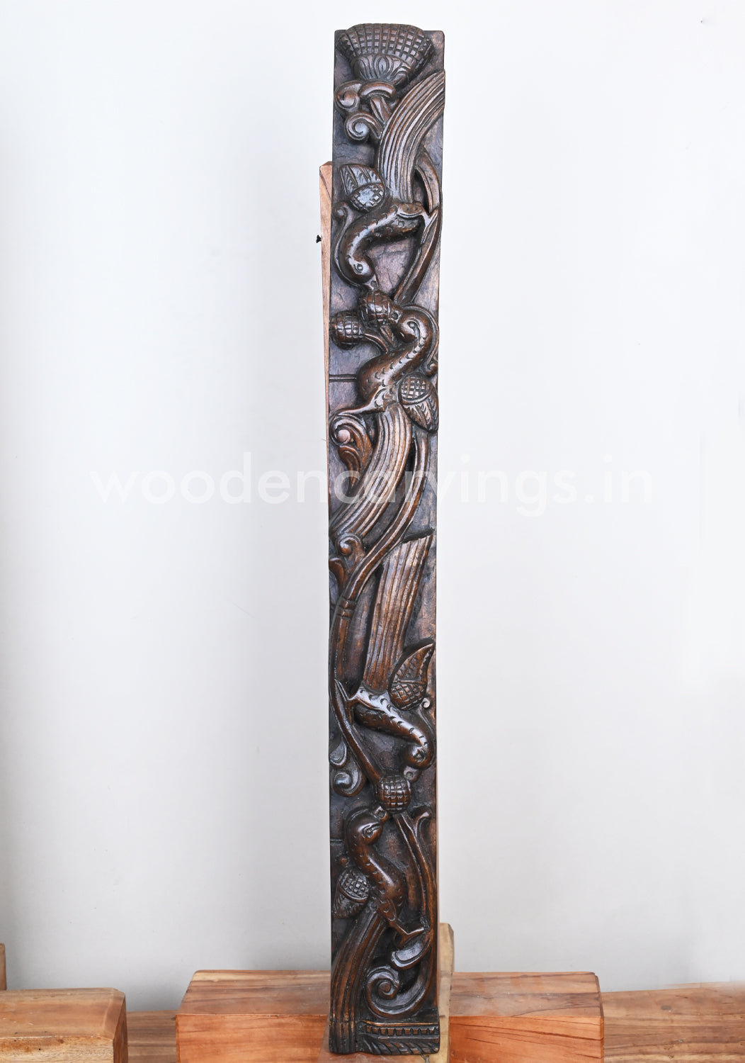 Realistic Handmade Wooden Paired Parrots Eating Fruits Hook Fixed Vertical Home Decor Wall Panel 36"