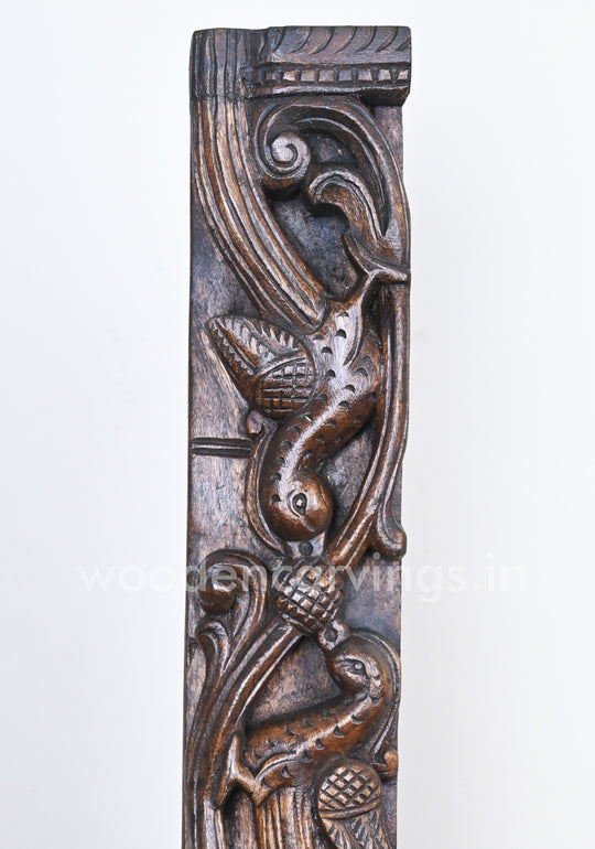 Realistic Handmade Wooden Paired Parrots Eating Fruits Hook Fixed Vertical Home Decor Wall Panel 36"