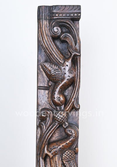 Realistic Handmade Wooden Paired Parrots Eating Fruits Hook Fixed Vertical Home Decor Wall Panel 36"