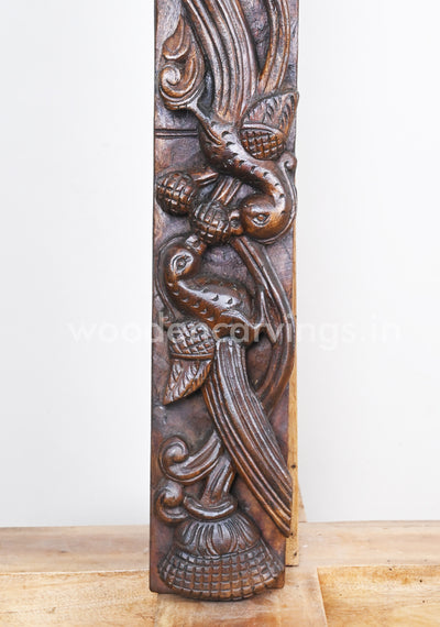 Realistic Handmade Wooden Paired Parrots Eating Fruits Hook Fixed Vertical Home Decor Wall Panel 36"