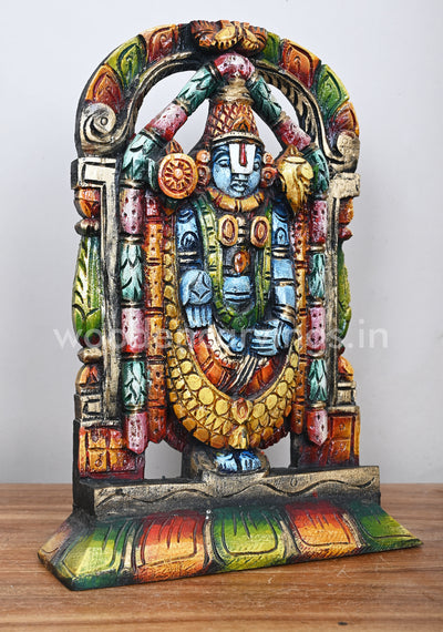 Colourful Handmade Light Weight Tirumala Srinivasa Balaji Standing Wooden Sculpture 14"