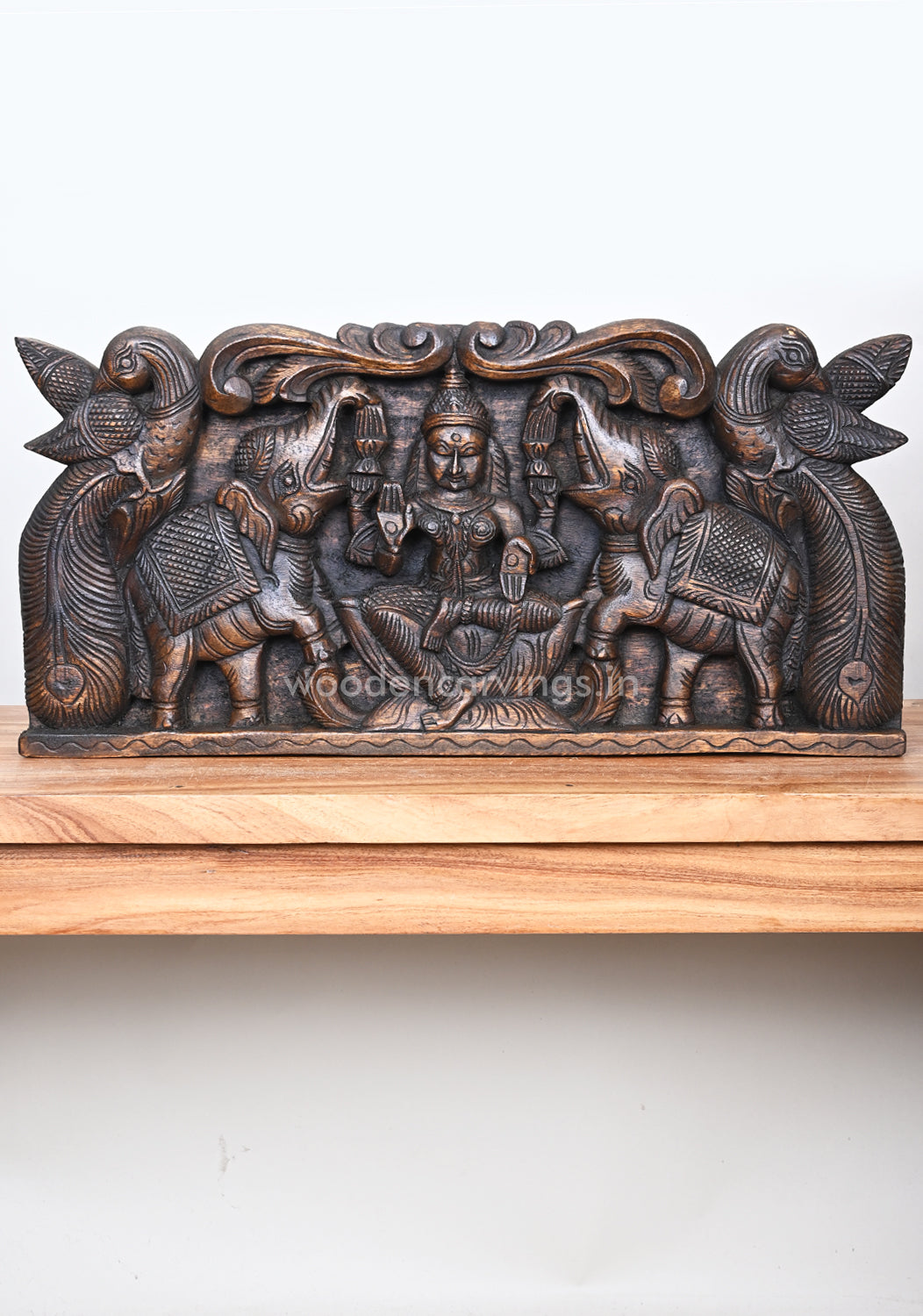 Simple and Elegant Lakshmi with (Gaja) Elephants Decorative Standing Peacock Wall Panel 25"