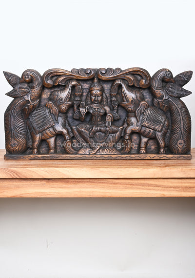 Simple and Elegant Lakshmi with (Gaja) Elephants Decorative Standing Peacock Wall Panel 25"