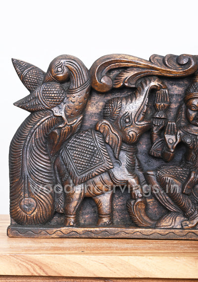 Simple and Elegant Lakshmi with (Gaja) Elephants Decorative Standing Peacock Wall Panel 25"