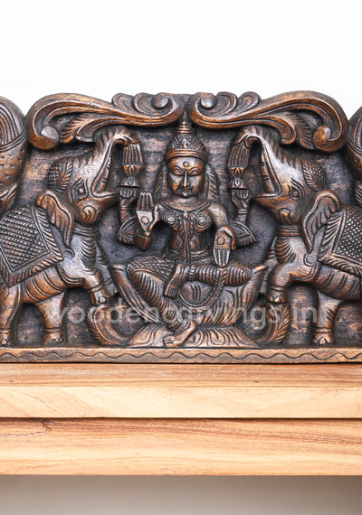 Simple and Elegant Lakshmi with (Gaja) Elephants Decorative Standing Peacock Wall Panel 25"