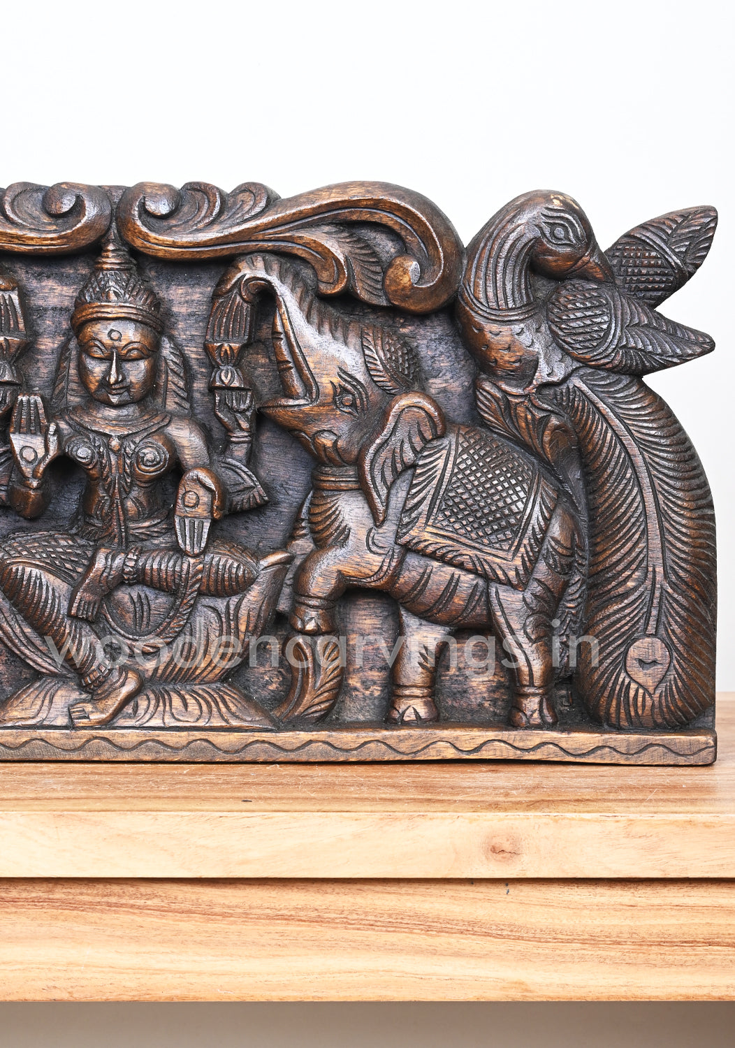 Simple and Elegant Lakshmi with (Gaja) Elephants Decorative Standing Peacock Wall Panel 25"