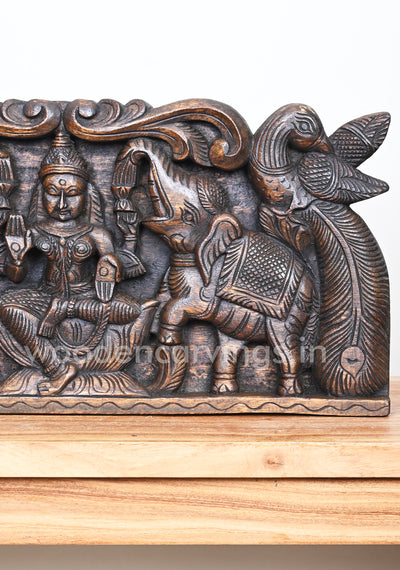 Simple and Elegant Lakshmi with (Gaja) Elephants Decorative Standing Peacock Wall Panel 25"