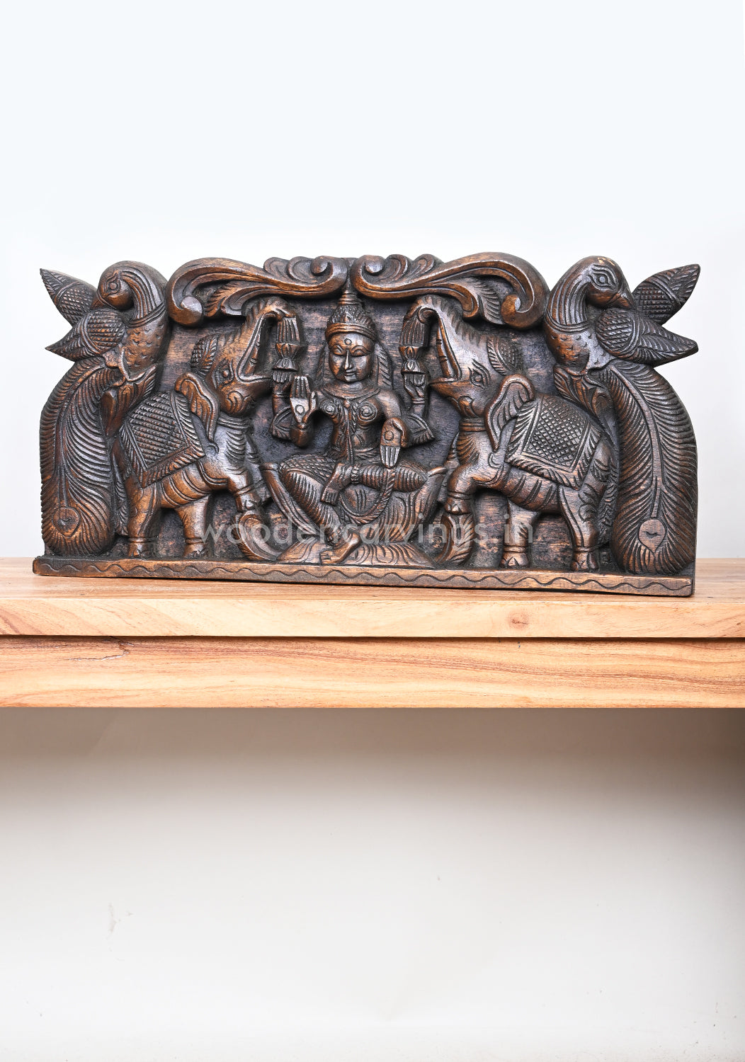 Simple and Elegant Lakshmi with (Gaja) Elephants Decorative Standing Peacock Wall Panel 25"