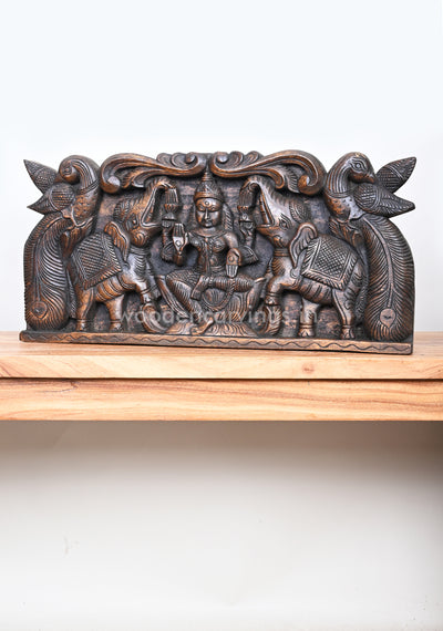 Simple and Elegant Lakshmi with (Gaja) Elephants Decorative Standing Peacock Wall Panel 25"