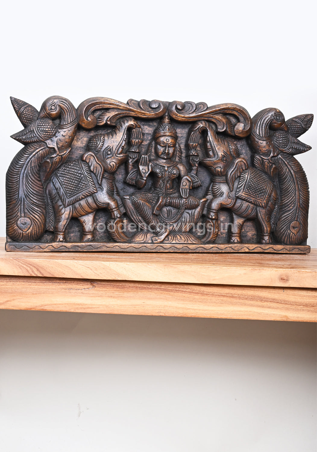 Simple and Elegant Lakshmi with (Gaja) Elephants Decorative Standing Peacock Wall Panel 25"