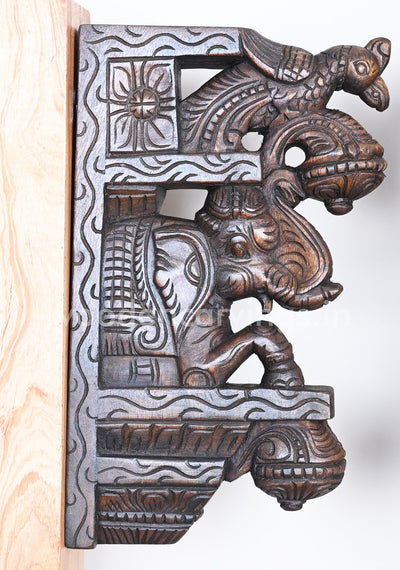Paired Elephants With Paired Paired Upraised Trunk Dark Brown Wall Brackets 15"