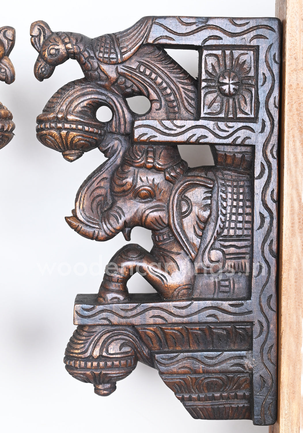 Paired Elephants With Paired Paired Upraised Trunk Dark Brown Wall Brackets 15"