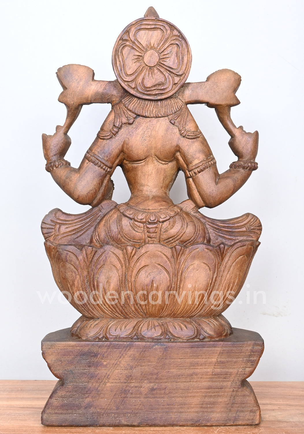 Samutrika Lakshana Mangalakara MahaLakshmi Seated on Lotus Wooden Sculpture 19"
