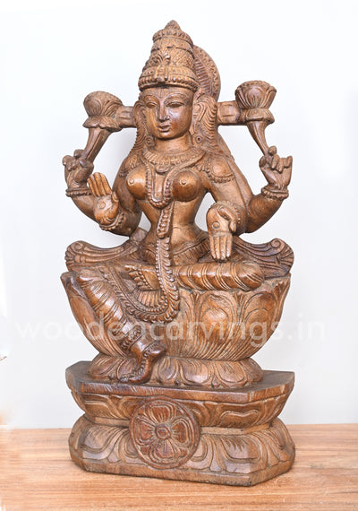 Samutrika Lakshana Mangalakara MahaLakshmi Seated on Lotus Wooden Sculpture 19"