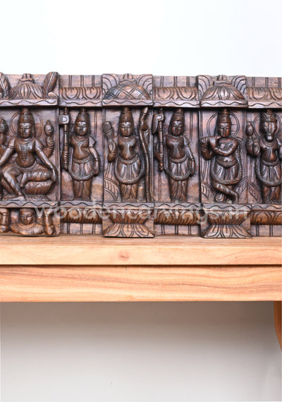 Horizontal Lord Vishnu Ten Powerful Avatars Destroy Evils Wooden Wall Panel 48"
