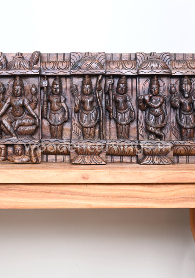 Horizontal Lord Vishnu Ten Powerful Avatars Destroy Evils Wooden Wall Panel 48"