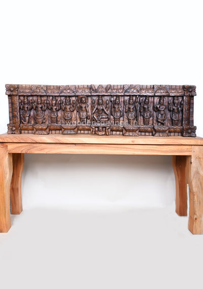 Horizontal Lord Vishnu Ten Powerful Avatars Destroy Evils Wooden Wall Panel 48"