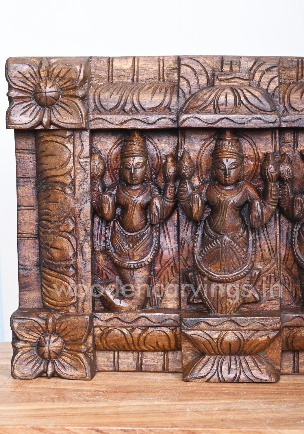 Horizontal Lord Vishnu Ten Powerful Avatars Destroy Evils Wooden Wall Panel 48"
