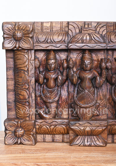 Horizontal Lord Vishnu Ten Powerful Avatars Destroy Evils Wooden Wall Panel 48"