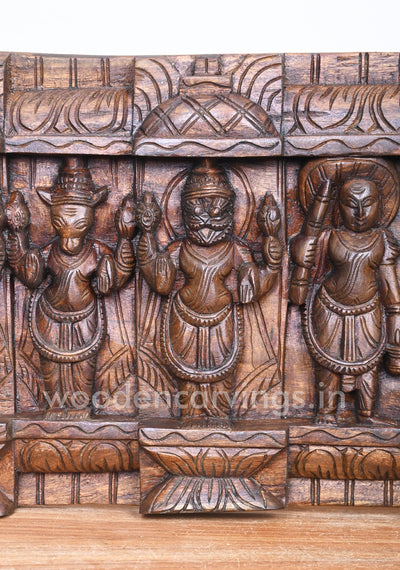 Horizontal Lord Vishnu Ten Powerful Avatars Destroy Evils Wooden Wall Panel 48"