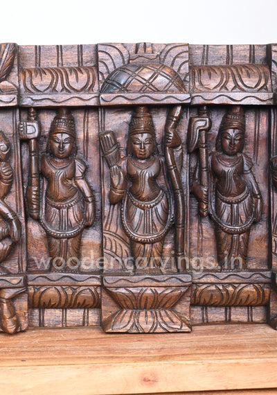 Horizontal Lord Vishnu Ten Powerful Avatars Destroy Evils Wooden Wall Panel 48"