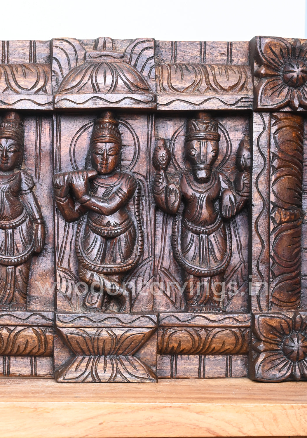 Horizontal Lord Vishnu Ten Powerful Avatars Destroy Evils Wooden Wall Panel 48"
