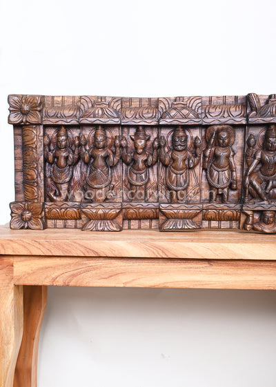 Horizontal Lord Vishnu Ten Powerful Avatars Destroy Evils Wooden Wall Panel 48"