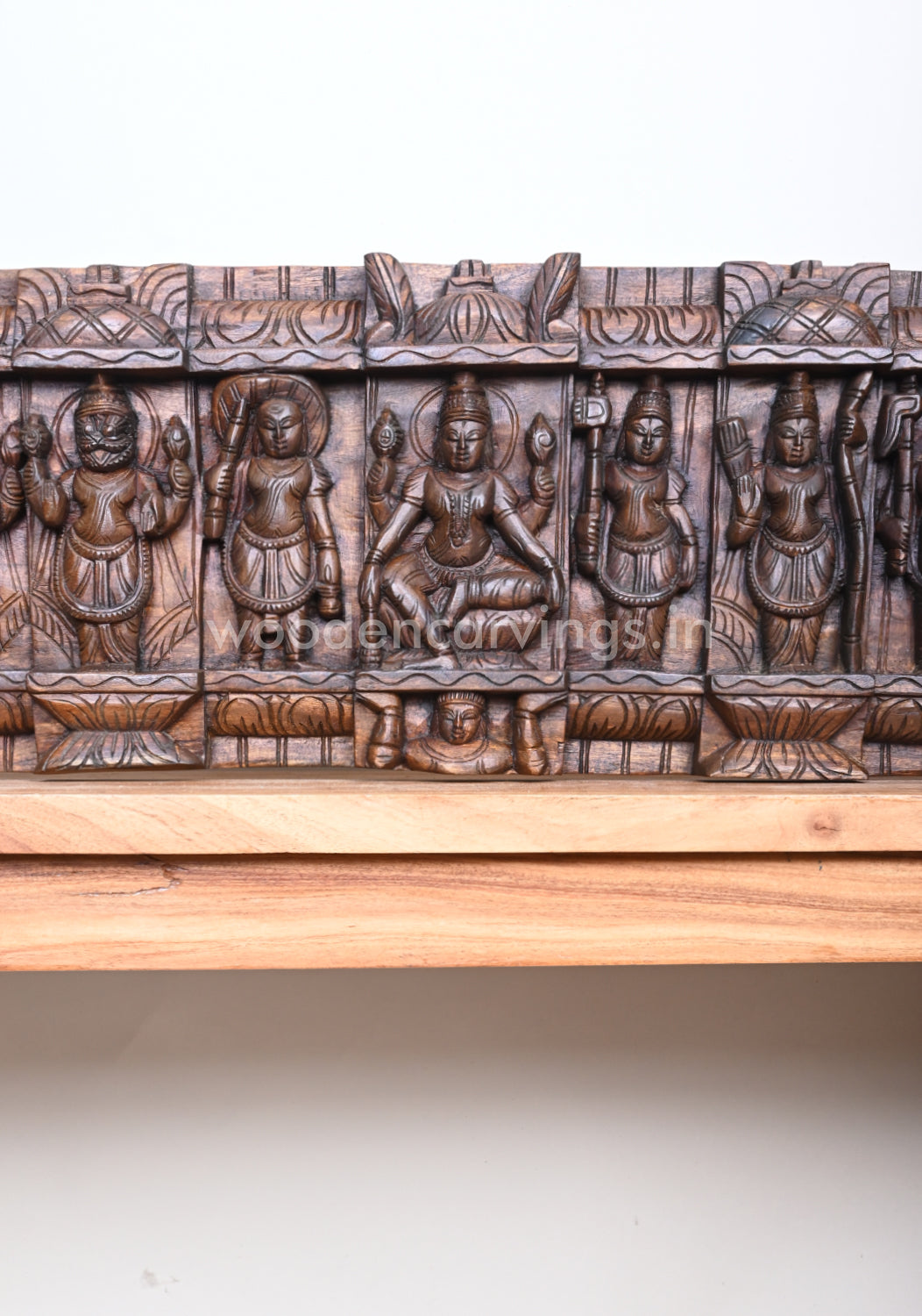 Horizontal Lord Vishnu Ten Powerful Avatars Destroy Evils Wooden Wall Panel 48"