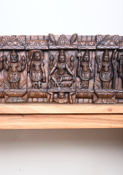Horizontal Lord Vishnu Ten Powerful Avatars Destroy Evils Wooden Wall Panel 48"