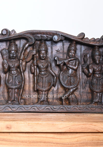 Beautiful Floral Design Horizontal Lord Vishnu Dasavatars Home Decor Wooden Wall Panel 48"