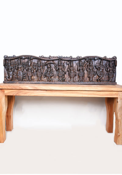 Beautiful Floral Design Horizontal Lord Vishnu Dasavatars Home Decor Wooden Wall Panel 48"