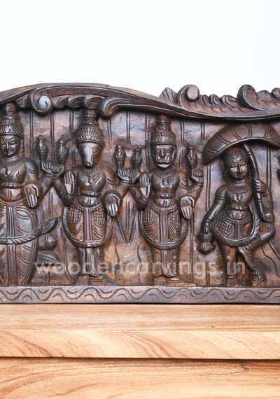 Beautiful Floral Design Horizontal Lord Vishnu Dasavatars Home Decor Wooden Wall Panel 48"