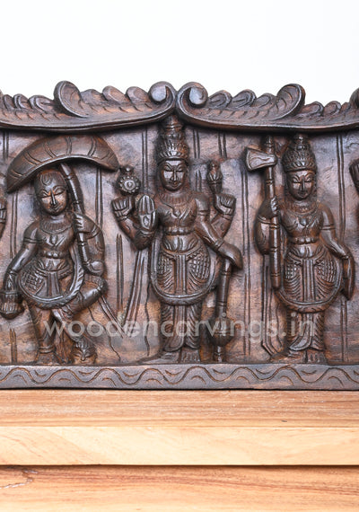 Beautiful Floral Design Horizontal Lord Vishnu Dasavatars Home Decor Wooden Wall Panel 48"