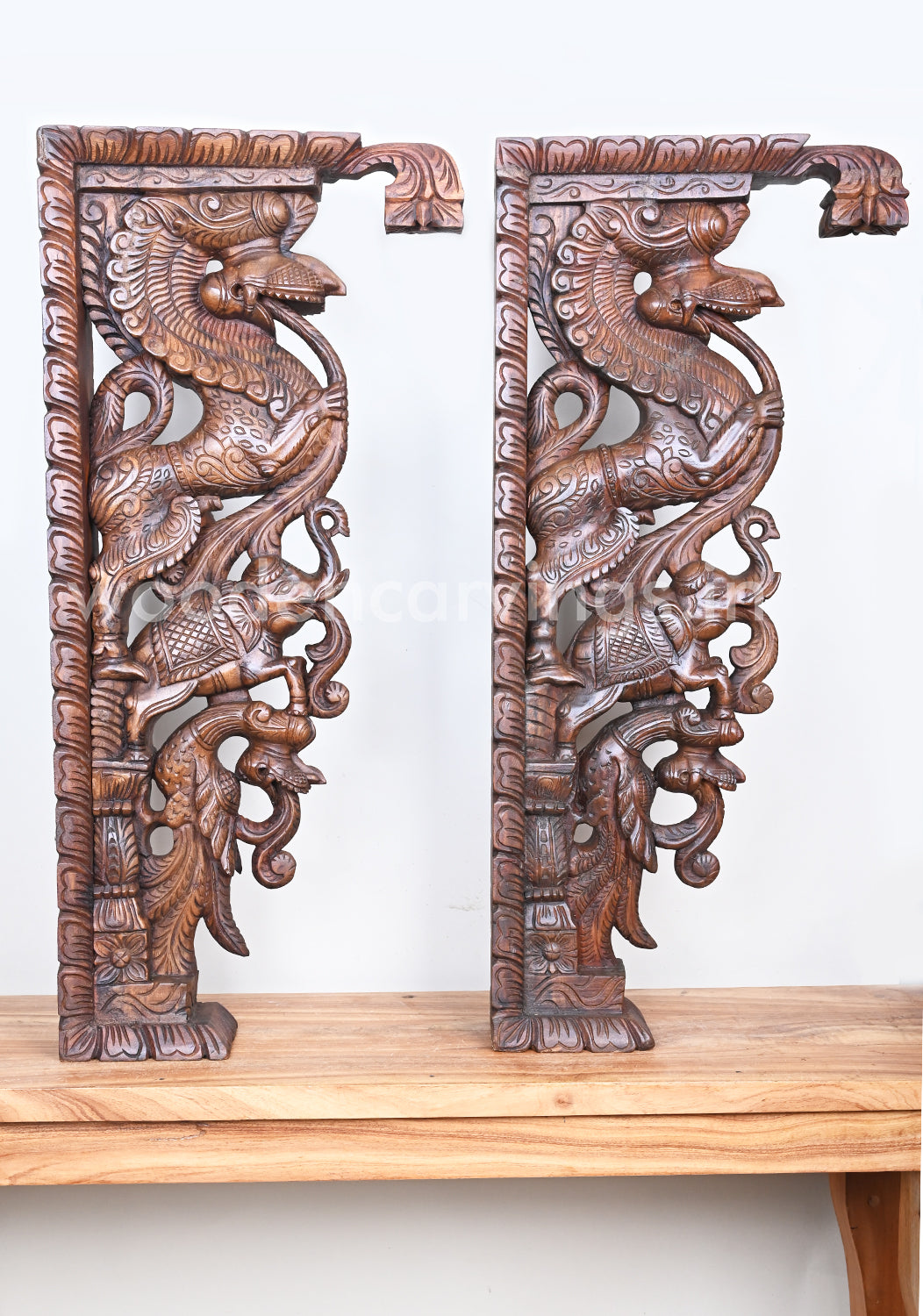 Stunning Decorative Ancient Animal Yaazhi Paired Wooden Home Decor Wall Mounts 35"