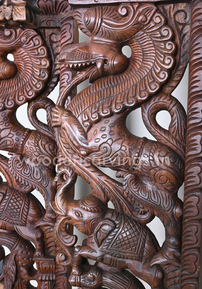 Stunning Decorative Ancient Animal Yaazhi Paired Wooden Home Decor Wall Mounts 35"