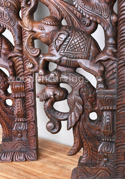 Stunning Decorative Ancient Animal Yaazhi Paired Wooden Home Decor Wall Mounts 35"